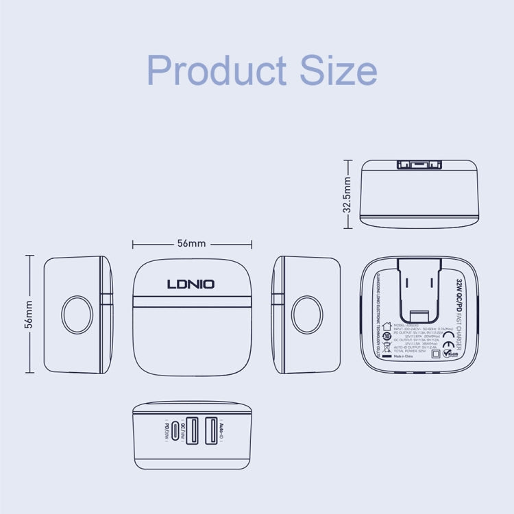 LDNIO A3513Q 32W QC3.0 3 USB Ports Phone Adapter US Plug with Type-C Cable - Mobile Accessories by LDNIO | Online Shopping UK | buy2fix