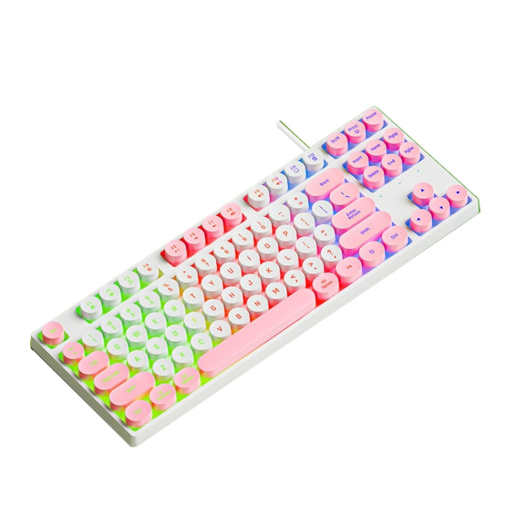 Dark Alien DK100 87 Keys Hot Plug-In Glowing Game Wired Mechanical Keyboard, Cable Length: 1.3m(Pink White) - Wired Keyboard by Dark Alien | Online Shopping UK | buy2fix