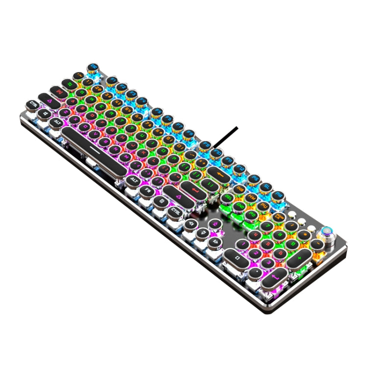 K820 104 Keys Retro Punk Plating Knob Glowing Wired Green Shaft Keyboard, Cable Length: 1.6m, Style: Running Lights (Black) - Wired Keyboard by buy2fix | Online Shopping UK | buy2fix