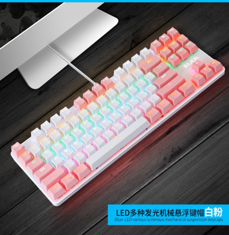 BAJEAL K100 87 Keys Green Shaft Wired Mechanical Keyboard, Cable Length: 1.6m(White Pink) - Wired Keyboard by BAJEAL | Online Shopping UK | buy2fix