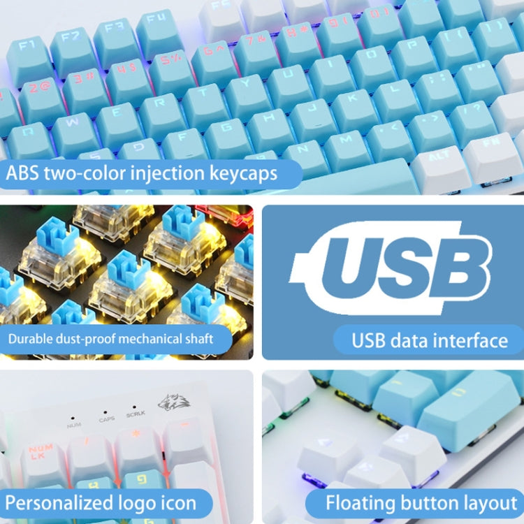 ZIYOU LANG K1 104 Keys Office Punk Glowing Color Matching Wired Keyboard, Cable Length: 1.5m(Blue White Red Axis) - Wired Keyboard by ZIYOU LANG | Online Shopping UK | buy2fix