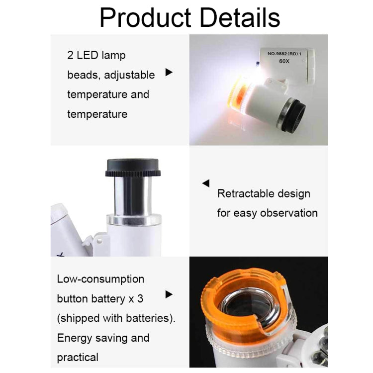 9882(RD) 60X Mini HD Banknote Detection Optical Microscope with LED Light, Color: Silver - Consumer Electronics by buy2fix | Online Shopping UK | buy2fix