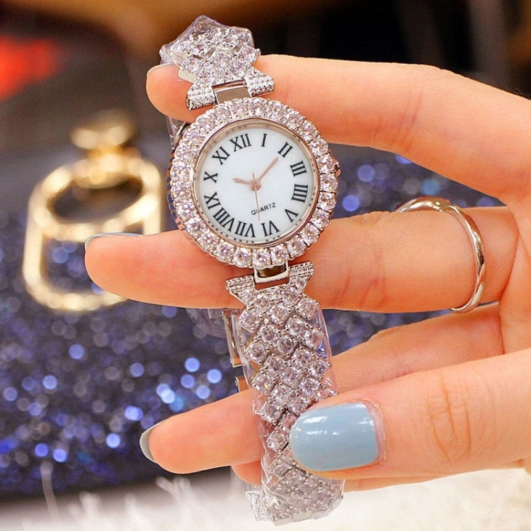 Roman Pattern Diamond Ladies Quartz Watch, Color: Gold - Alloy Watches by buy2fix | Online Shopping UK | buy2fix