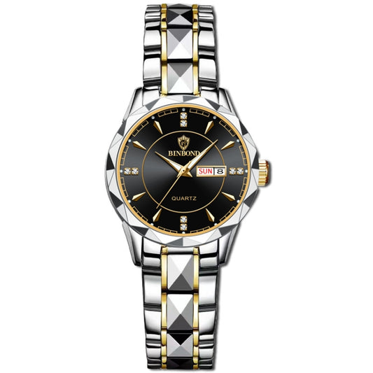 BINBOND B5552 Luminous Multifunctional Business Calendar Quartz Watch(Female-Inter-gold-Black) - Metal Strap Watches by BINBOND | Online Shopping UK | buy2fix