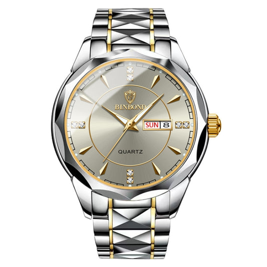 BINBOND B5552 Luminous Multifunctional Business Calendar Quartz Watch(Inter-gold-Gray) - Metal Strap Watches by BINBOND | Online Shopping UK | buy2fix