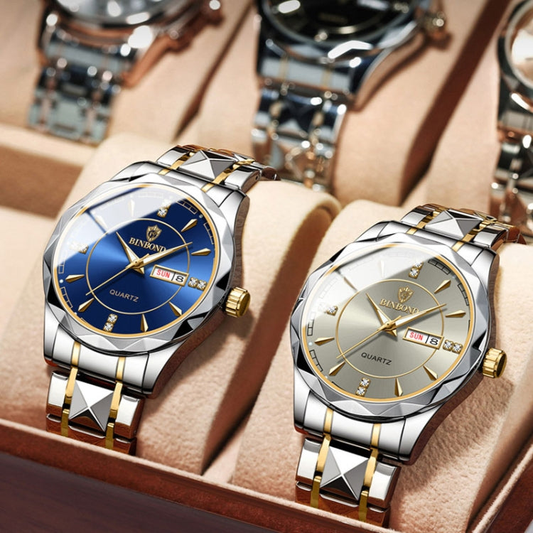 BINBOND B5552 Luminous Multifunctional Business Calendar Quartz Watch(Female-Full-gold-Black) - Metal Strap Watches by BINBOND | Online Shopping UK | buy2fix