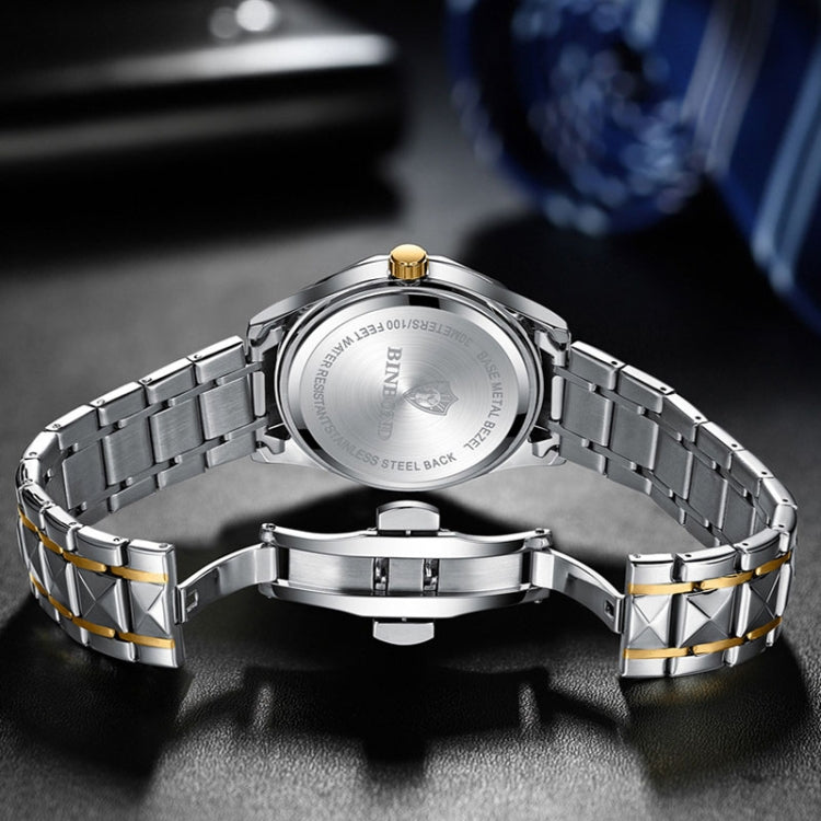 BINBOND B5552 Luminous Multifunctional Business Calendar Quartz Watch(White Steel-Black) - Metal Strap Watches by BINBOND | Online Shopping UK | buy2fix