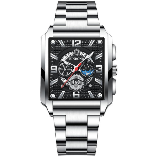 BINBOND B6575 Men Vintage Square Multifunctional Luminous Quartz Watch, Color: White-Black - Metal Strap Watches by BINBOND | Online Shopping UK | buy2fix