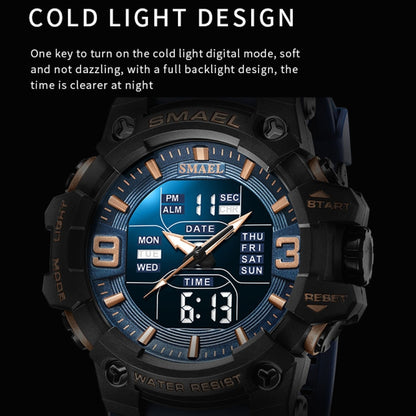 SMAEL 8049 Waterproof Sports Watch Men Multi-function Night Light Electronic Watch(Black Gold) - Leather Strap Watches by SMAEL | Online Shopping UK | buy2fix