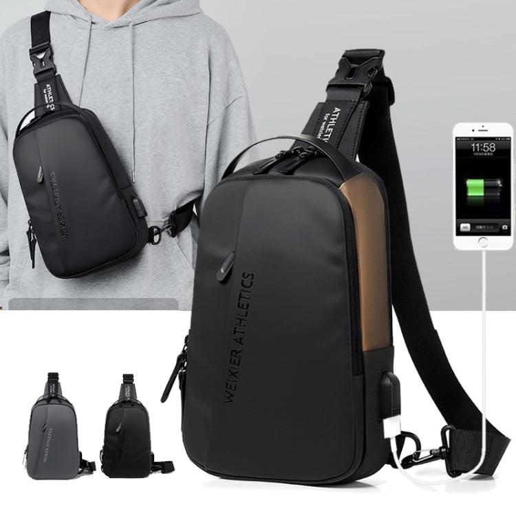 WEIXIER  X313 Men Chest Bag Crossbody Casual Small Bag Shoulder Bag External USB Port(Black Gold) - Crossbody Bags by WEIXIER | Online Shopping UK | buy2fix