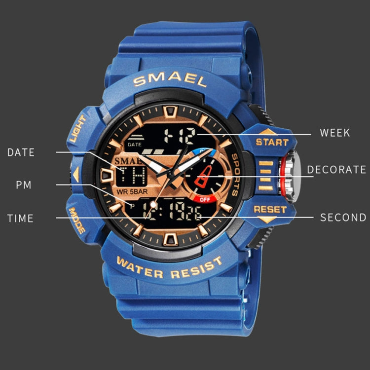 SMAEL 8043 Multifunctional Dual Display Shockproof Outdoor Waterproof Sports Quartz Watch(Deep Blue) - LED Digital Watches by SMAEL | Online Shopping UK | buy2fix