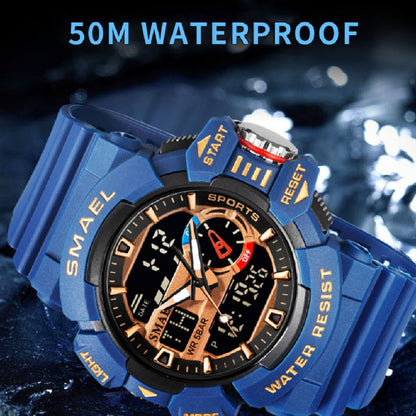 SMAEL 8043 Multifunctional Dual Display Shockproof Outdoor Waterproof Sports Quartz Watch(Deep Blue) - LED Digital Watches by SMAEL | Online Shopping UK | buy2fix