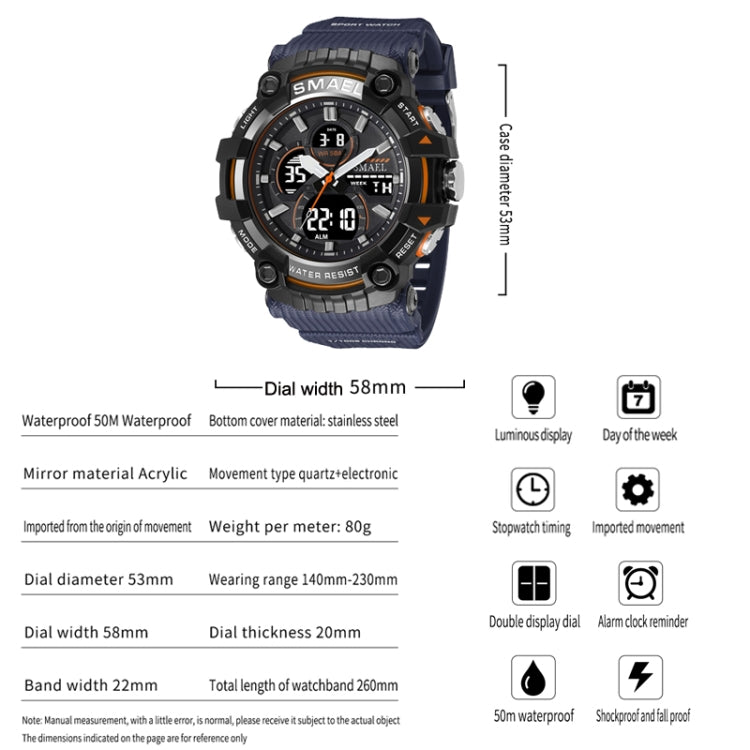 SMAEL 8079 Outdoor Multifunctional Dual Display Dial Waterproof Sports Watch(Black Gray) - Sport Watches by SMAEL | Online Shopping UK | buy2fix