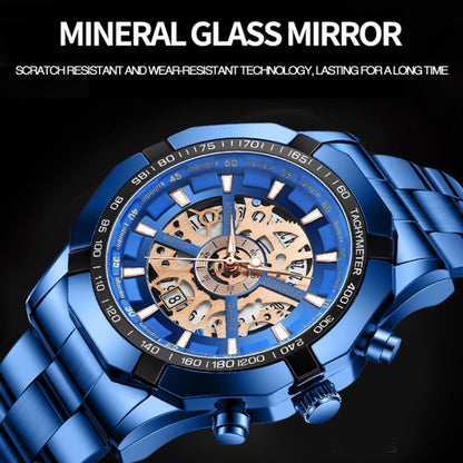 BINBOND S033 Hollowed Mechanical 30m Waterproof Luminous Quartz Watch, Color: Black Steel-Black-Rose Gold - Metal Strap Watches by BINBOND | Online Shopping UK | buy2fix
