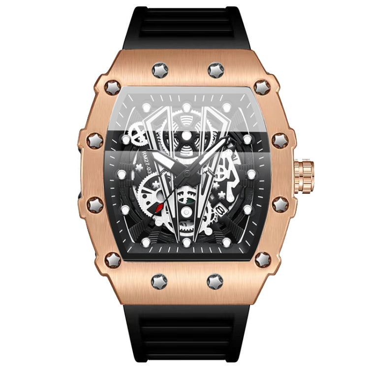 BINBOND B6577 Barrel Shape 30m Waterproof Sports Quartz Watch(Brushed-Black Silicone-Rose Gold-Black) - Silicone Strap Watches by BINBOND | Online Shopping UK | buy2fix