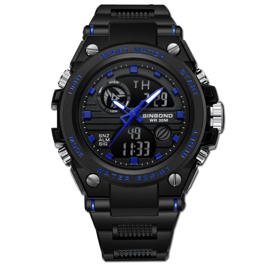 BINBOND B885 Outdoor Sports Timing Dual-Display Waterproof Electronic Watches(Black-Blue-Black) - Sport Watches by BINBOND | Online Shopping UK | buy2fix