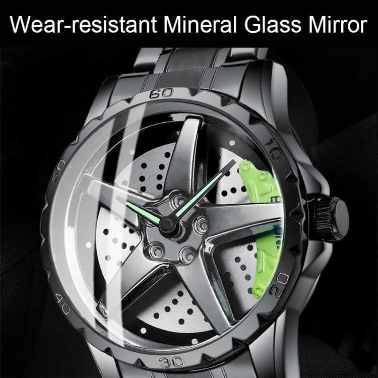 BINBOND D002 Car Hub Dial Multifunctional Waterproof and Wear-resistant Men's Watch(Black Net-Black-Green) - Metal Strap Watches by BINBOND | Online Shopping UK | buy2fix