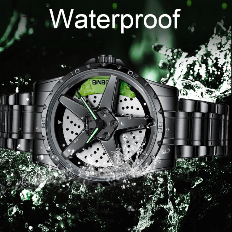 BINBOND D002 Car Hub Dial Multifunctional Waterproof and Wear-resistant Men's Watch(White Steel-Red) - Metal Strap Watches by BINBOND | Online Shopping UK | buy2fix