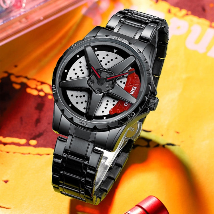 BINBOND D002 Car Hub Dial Multifunctional Waterproof and Wear-resistant Men's Watch(Black Steel-Red) - Metal Strap Watches by BINBOND | Online Shopping UK | buy2fix