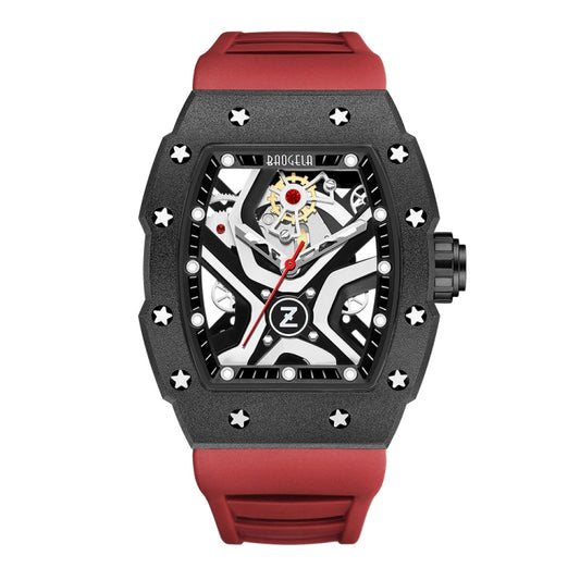 BAOGELA 224143 Barrel-shaped Hollow Surface Silicone Luminous Sports Men Watch(Black Shell Red Belt) - Silicone Strap Watches by BAOGELA | Online Shopping UK | buy2fix