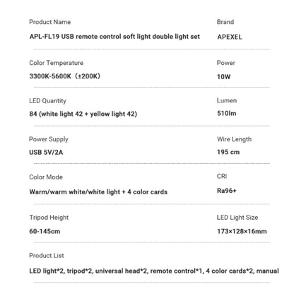 APEXEL APL-FL19 Live Portrait Soft Light Photography Dual Bracket Four-color Fill Light - Selfie Light by APEXEL | Online Shopping UK | buy2fix