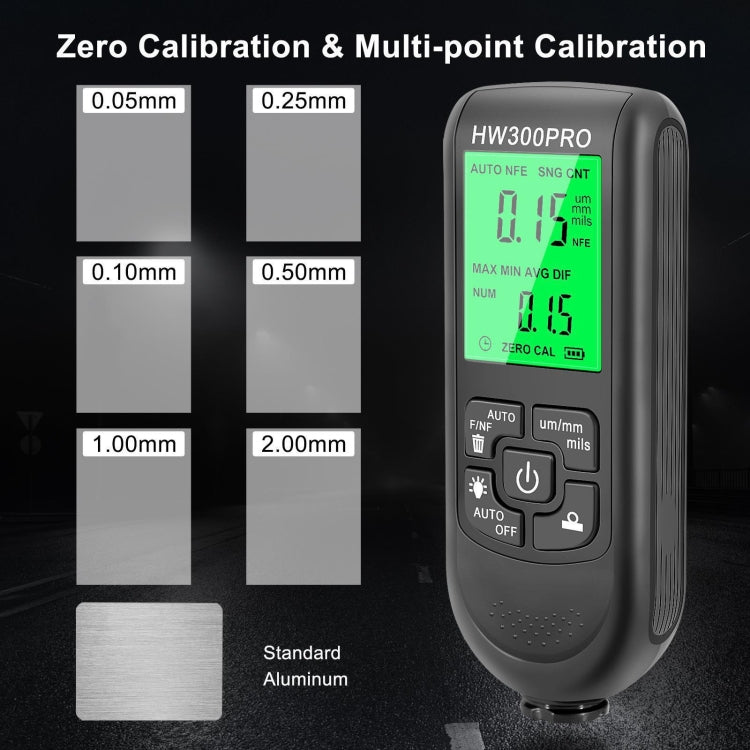 HW-300PRO High Precision Coating Paint Powder Layer Thickness Gauge Anti-slip Paint Film Gauge(Black) - Coating Thickness Gauge by buy2fix | Online Shopping UK | buy2fix