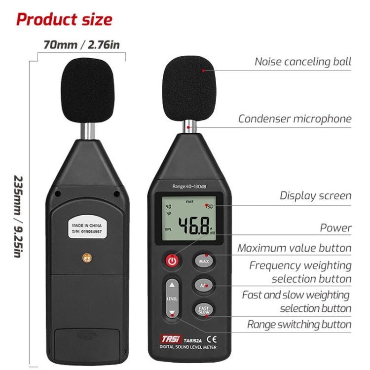 TASI TA8152A Noise Measurement Sound Decibel Meter - Light & Sound Meter by TASI | Online Shopping UK | buy2fix
