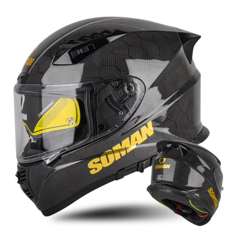 SOMAN Motorcycle Carbon Fiber Double Lens Thermal Safety Helmet, Size: S(Snake Carbon Fiber) - Helmets by SOMAN | Online Shopping UK | buy2fix