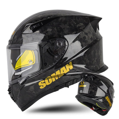 SOMAN Motorcycle Carbon Fiber Double Lens Thermal Safety Helmet, Size: S(Cheetah Print) - Helmets by SOMAN | Online Shopping UK | buy2fix