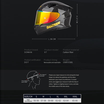 SOMAN Motorcycle Carbon Fiber Double Lens Thermal Safety Helmet, Size: M(Snake Carbon Fiber REVO) - Helmets by SOMAN | Online Shopping UK | buy2fix