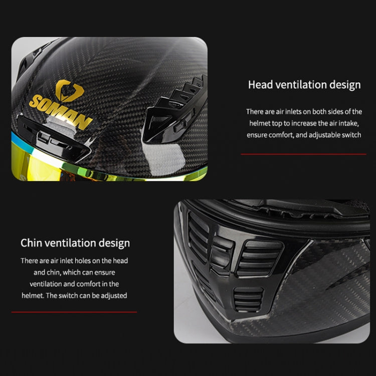 SOMAN Motorcycle Carbon Fiber Double Lens Thermal Safety Helmet, Size: S(Snake Carbon Fiber REVO) - Helmets by SOMAN | Online Shopping UK | buy2fix