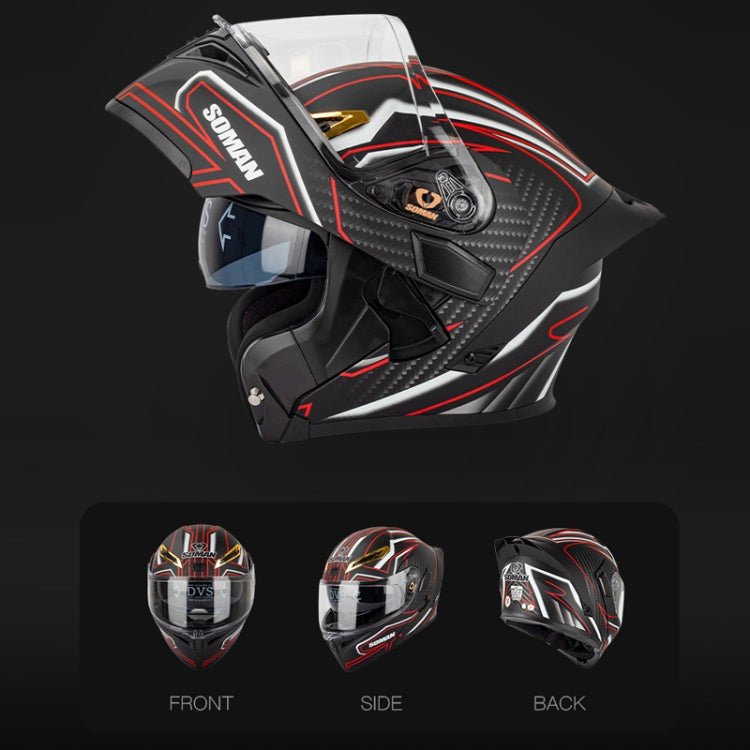 SOMAN Motorcycle Dual Lens Riding Peel-Off Full Coverage Helmet, Size: XL(Black Red Track) - Helmets by SOMAN | Online Shopping UK | buy2fix