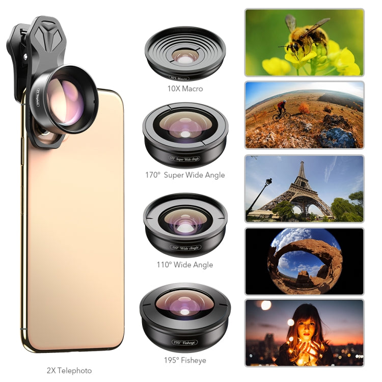 APEXEL APL-HB5 5 in 1 Wide Angle Macro Fisheye HD External Mobile Phone Lens(Set) - Macro & Wide-angle by APEXEL | Online Shopping UK | buy2fix