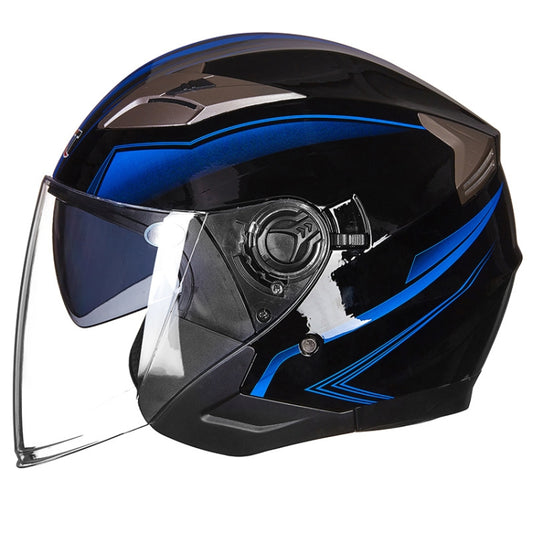 GXT 708 Electric Vehicle Dual Lens Helmet Four Seasons Safety Helmet, Size: M(Bright Black Blue) - Helmets by GXT | Online Shopping UK | buy2fix