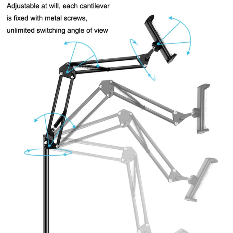 175cm Mobile Phone Tablet Live Broadcast Bedside Lifting Bracket Telescopic Cantilever Model (Black) - Lazy Bracket by buy2fix | Online Shopping UK | buy2fix