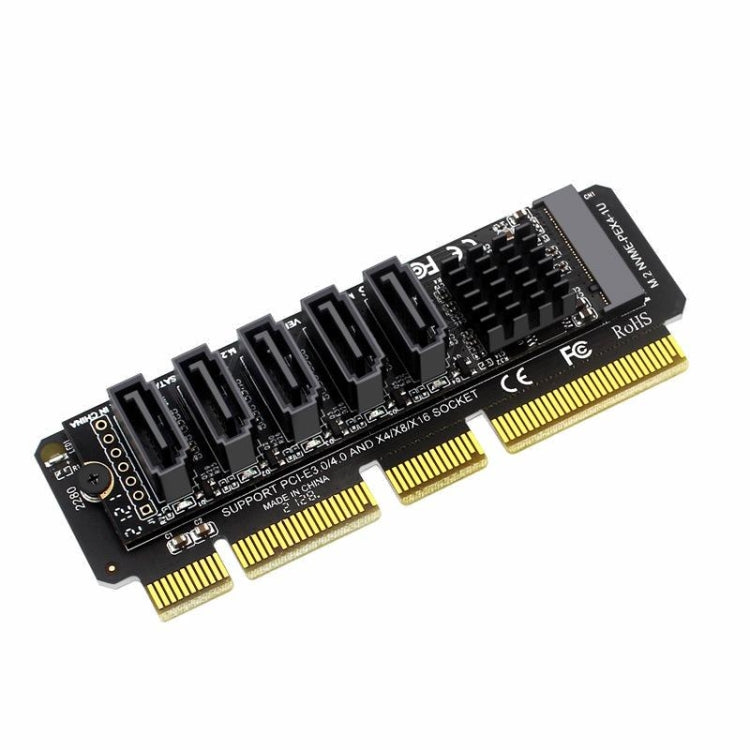 M.2NVME-PCIE X4 / X8 / X16 Rotor SATA5 Port Transfer Card JMB585 Chip - Card Adapter by buy2fix | Online Shopping UK | buy2fix