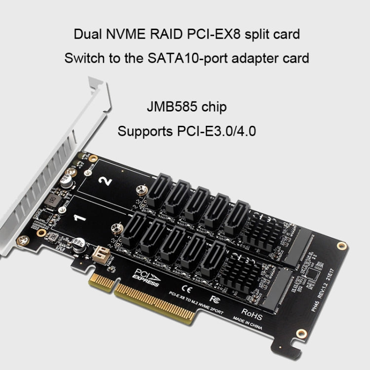 Double NVME Raid PCI-EX8 Split Card To SATA10 Port Transfer Card - Card Adapter by buy2fix | Online Shopping UK | buy2fix