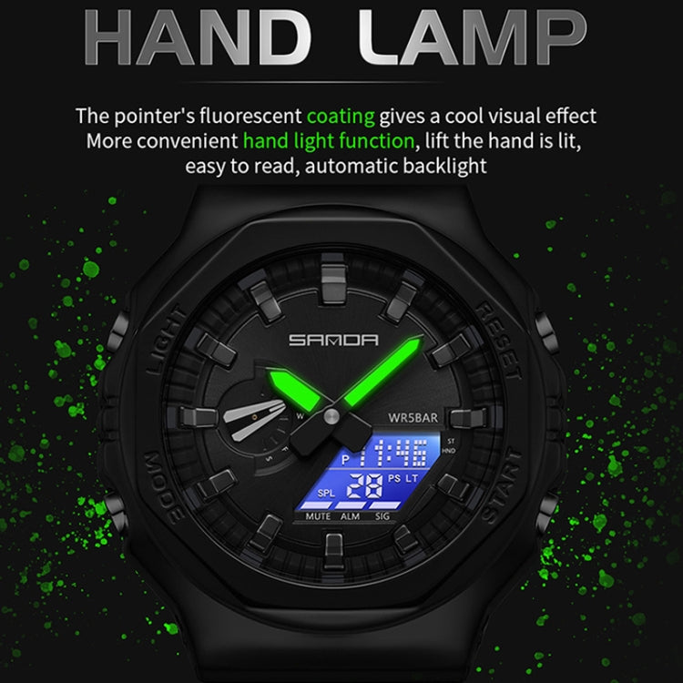 SANDA Octagonal Oak Hand Lamp Waterproof Sports Alarm Clock Men Watch(Black White) - Silicone Strap Watches by SANDA | Online Shopping UK | buy2fix