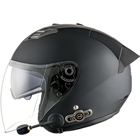 KUQIBAO Motorcycle Smart Bluetooth Sun Protection Double Lens Safety Helmet, Size: L(Matte Black+Black Tail) - Helmets by KUQIBAO | Online Shopping UK | buy2fix