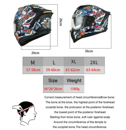 KUQIBAO Motorcycle Dual Lens Anti-Fog Helmet With LED Light, Size: XXL(White Wake Lion) - Helmets by KUQIBAO | Online Shopping UK | buy2fix