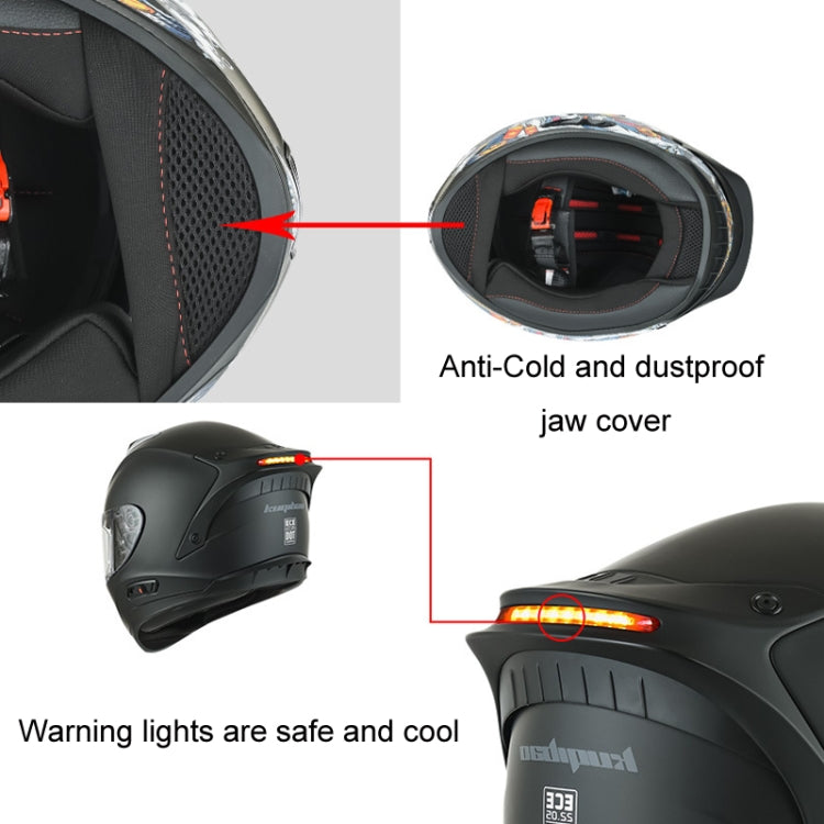 KUQIBAO Motorcycle Dual Lens Anti-Fog Helmet With LED Light, Size: XL(Matte Black) - Helmets by KUQIBAO | Online Shopping UK | buy2fix