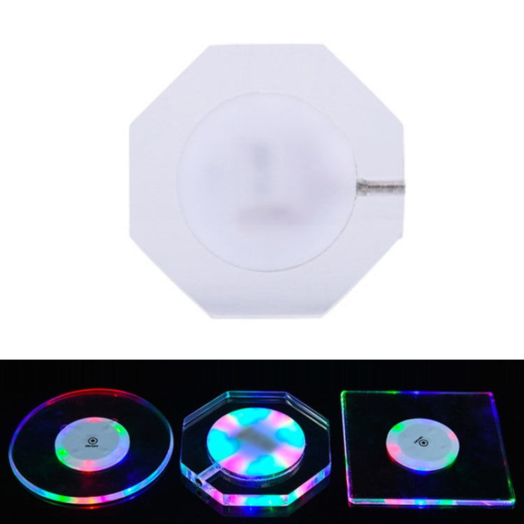 100x10mm Octagonal USB Charging LED Light Up Acrylic Coaster Transparent Crystal Base(Colorful Light) - Car Drink Holders by buy2fix | Online Shopping UK | buy2fix