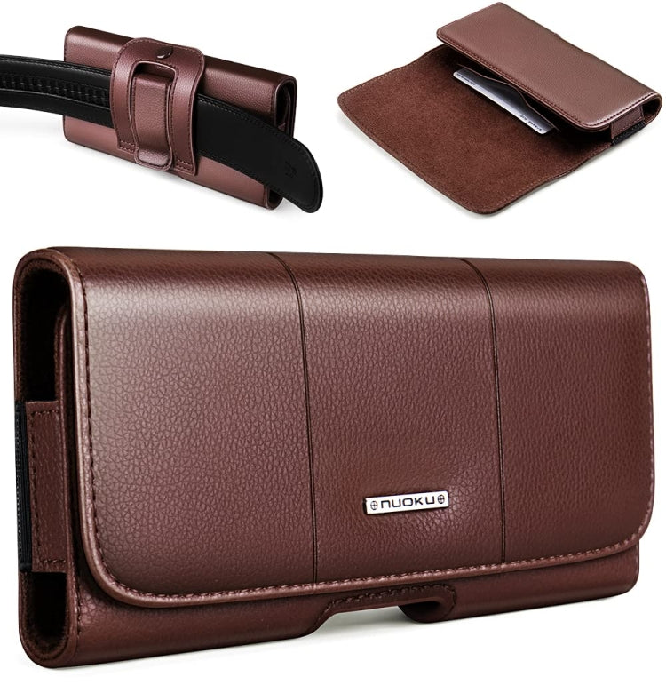 Nuoku Magnetic Flaps Leather Belt Case For Smart Phones, Size: 17.3 x 8 x 2.5cm  6.7 Inch(Brown) - More iPhone Cases by Nuoku | Online Shopping UK | buy2fix