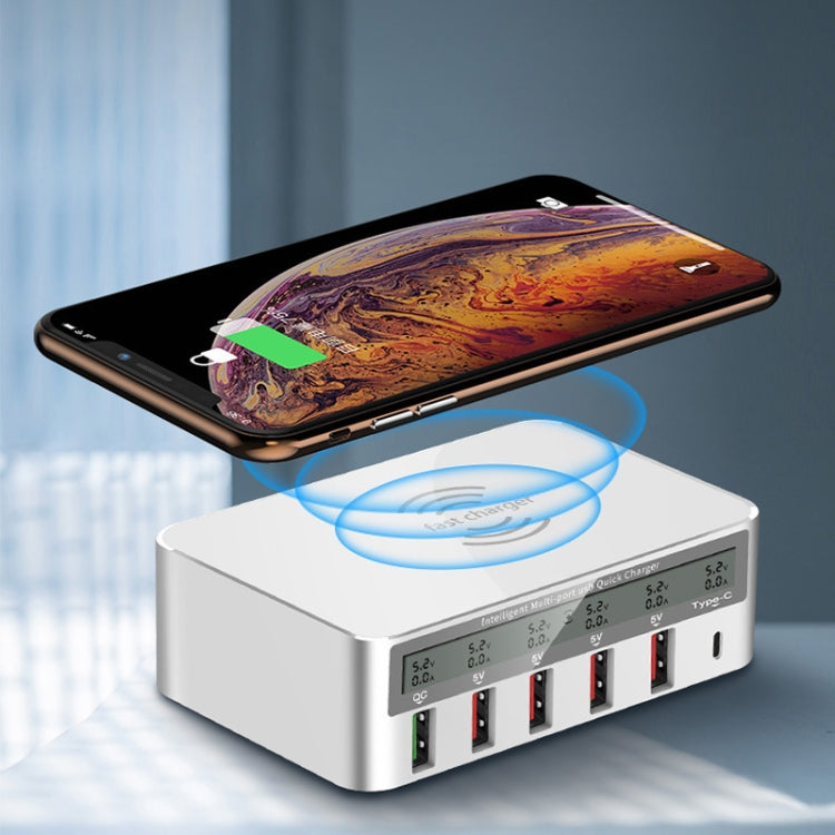 818F 5 USB Ports + Type-C Multifunctional Multi-Port Wireless Charger, Style: US Plug (White) - Multifunction Charger by buy2fix | Online Shopping UK | buy2fix