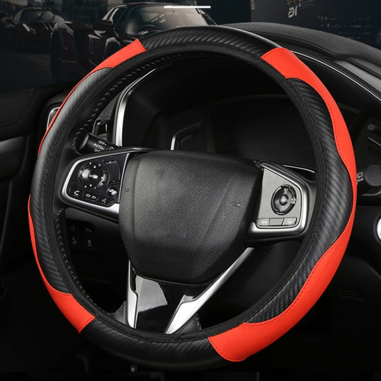 38cm Carbon Fiber Elastic Leather Without Inner Ring Car Steering Wheel Cover, Color: Red - Steering Wheel Accessories by buy2fix | Online Shopping UK | buy2fix