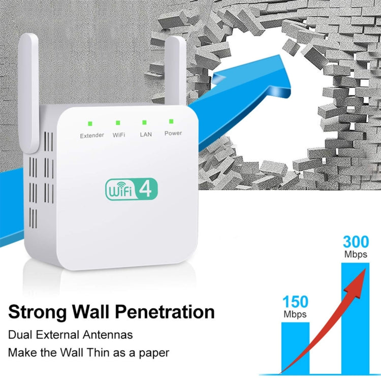 2.4G 300M Wi-Fi Amplifier Long Range WiFi Repeater Wireless Signal Booster EU Plug Black - Broadband Amplifiers by buy2fix | Online Shopping UK | buy2fix