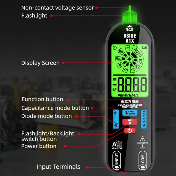 BSIDE A1X Charging Model Mini Digital Electric Pen Intelligent Automatic Merit Multimeter, Specification: Standard - Digital Multimeter by BSIDE | Online Shopping UK | buy2fix