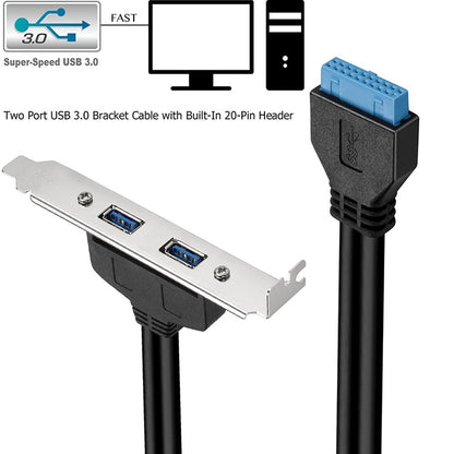 50CM USB3.0 Rear PCI Baffle Line Full Height Chassis DIY With Ear 20pin Transfer Cable(Black) - USB 3.0 by buy2fix | Online Shopping UK | buy2fix