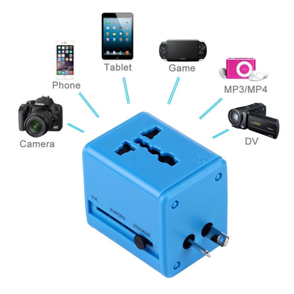 World-Wide Universal Travel Concealable Plugs Adapter with & Built-in Dual USB Ports Charger for US, UK, AU, EU(Blue) - Consumer Electronics by buy2fix | Online Shopping UK | buy2fix