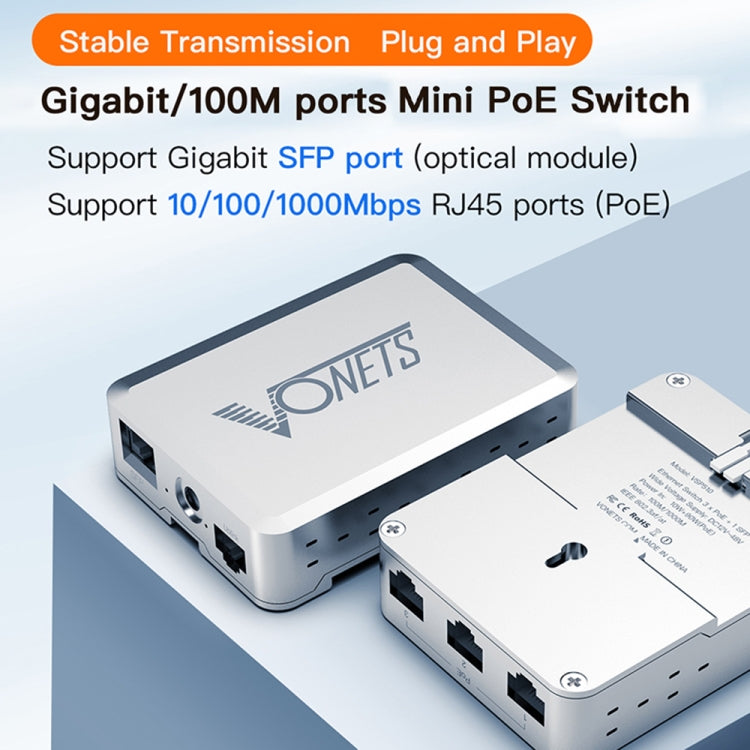 VONETS VSP510 5 Ports Ethernet Gigabit Switch with DC Adapter + Rail Fixing Buckle + SFP Optical Module Set - Switch by VONETS | Online Shopping UK | buy2fix